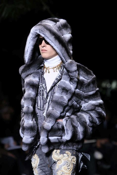 versace down coat|Versace fur coat.